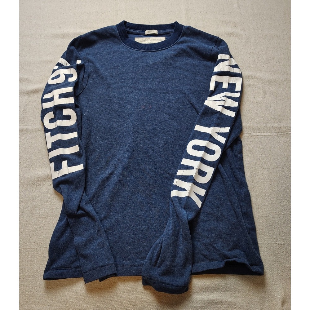 Abercrombie & Fitch Mens Muscle Fit Long Sleeve T-Shirt Navy Blue Medium 17
